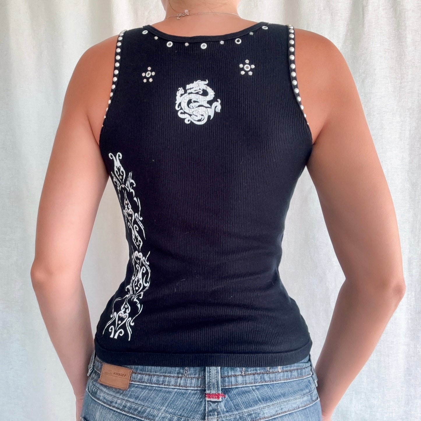 Y2K Black Lace Up Embellished Tank / SZ S