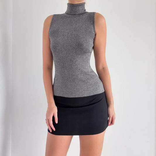 90's Gunmetal Sparkle Knit Sleeveless Turtleneck / SZ S