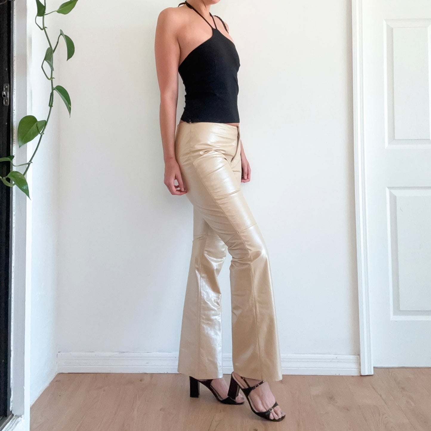 90's Champagne Leather Pants / SZ 6