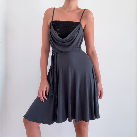 Y2K Grey Modal Lace Draped Dress / SZ S