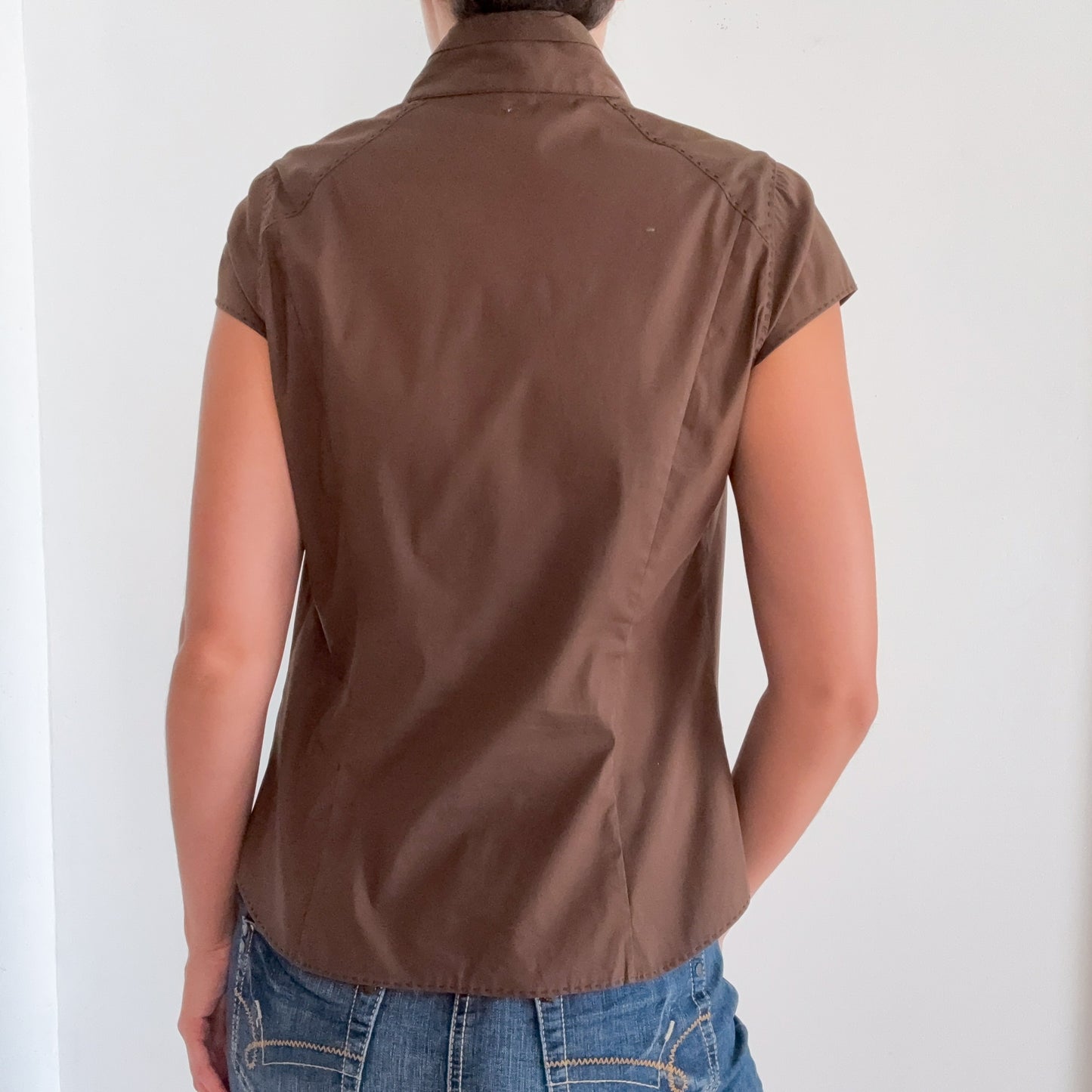 Y2K Brown Cotton Button Up Blouse / SZ 8