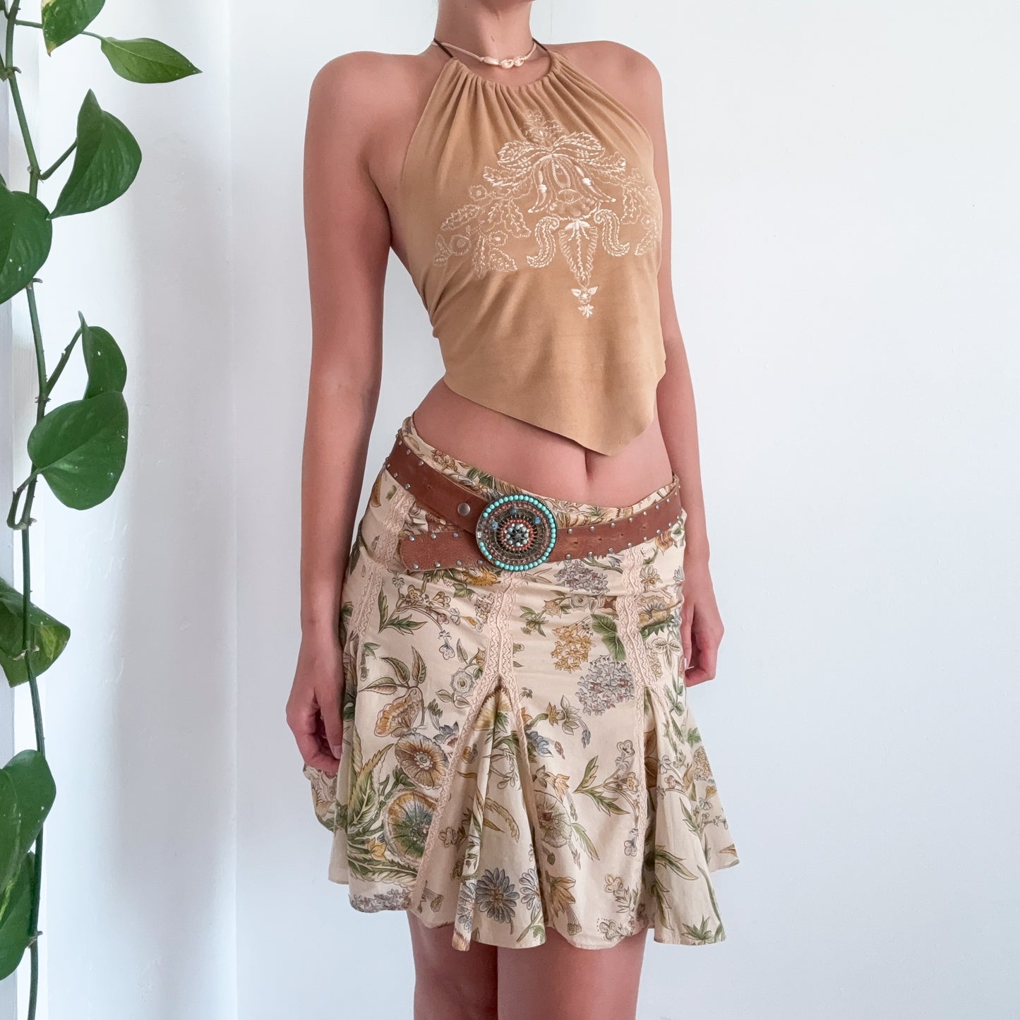 Y2K Polo Jeans Ecru Cotton Floral Skirt / SZ S