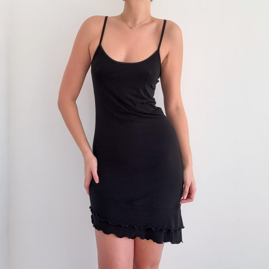 Y2K Black Asymmetric Lettuce Hem Dress / SZ M