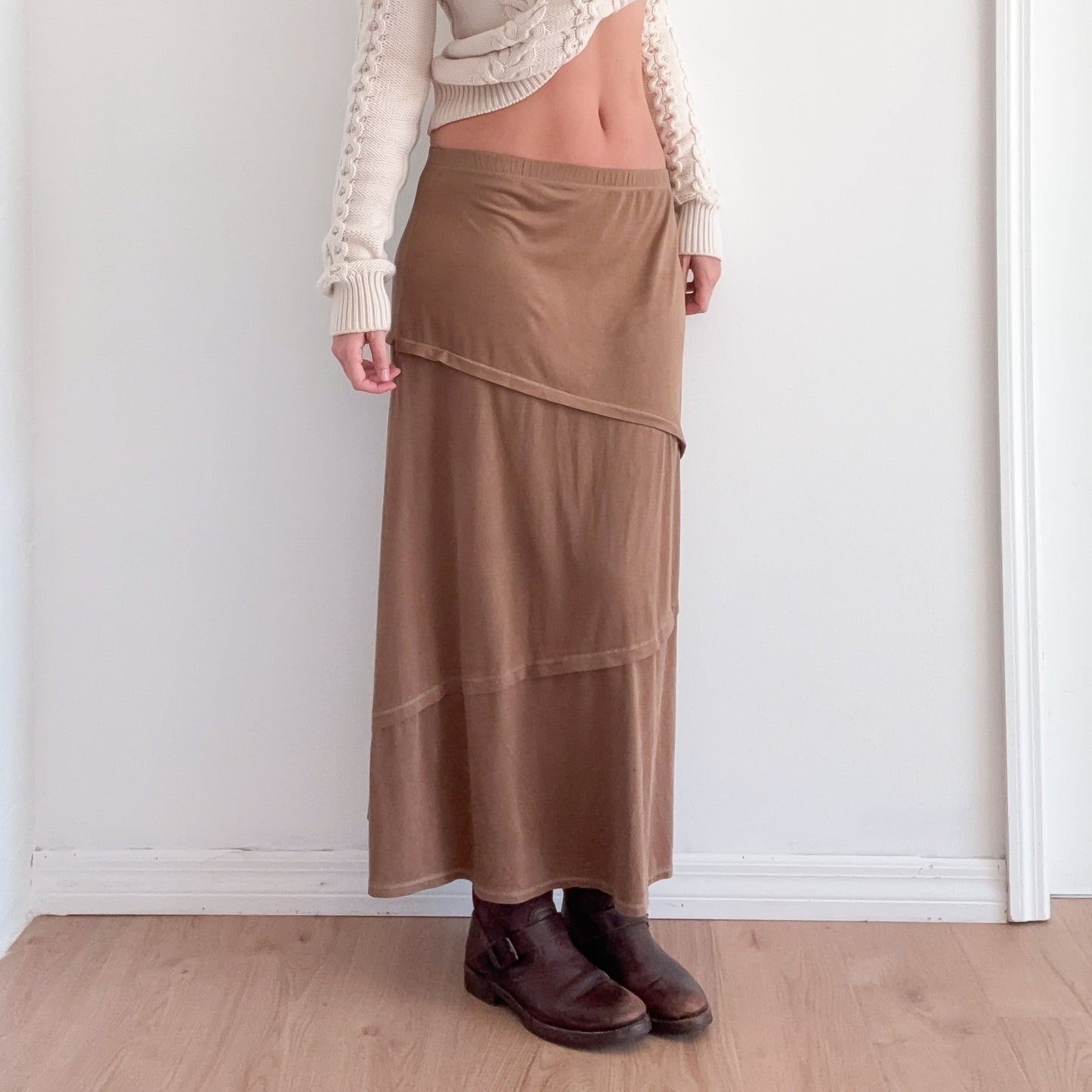 Y2K Camel Faux Suede Maxi Skirt / SZ M