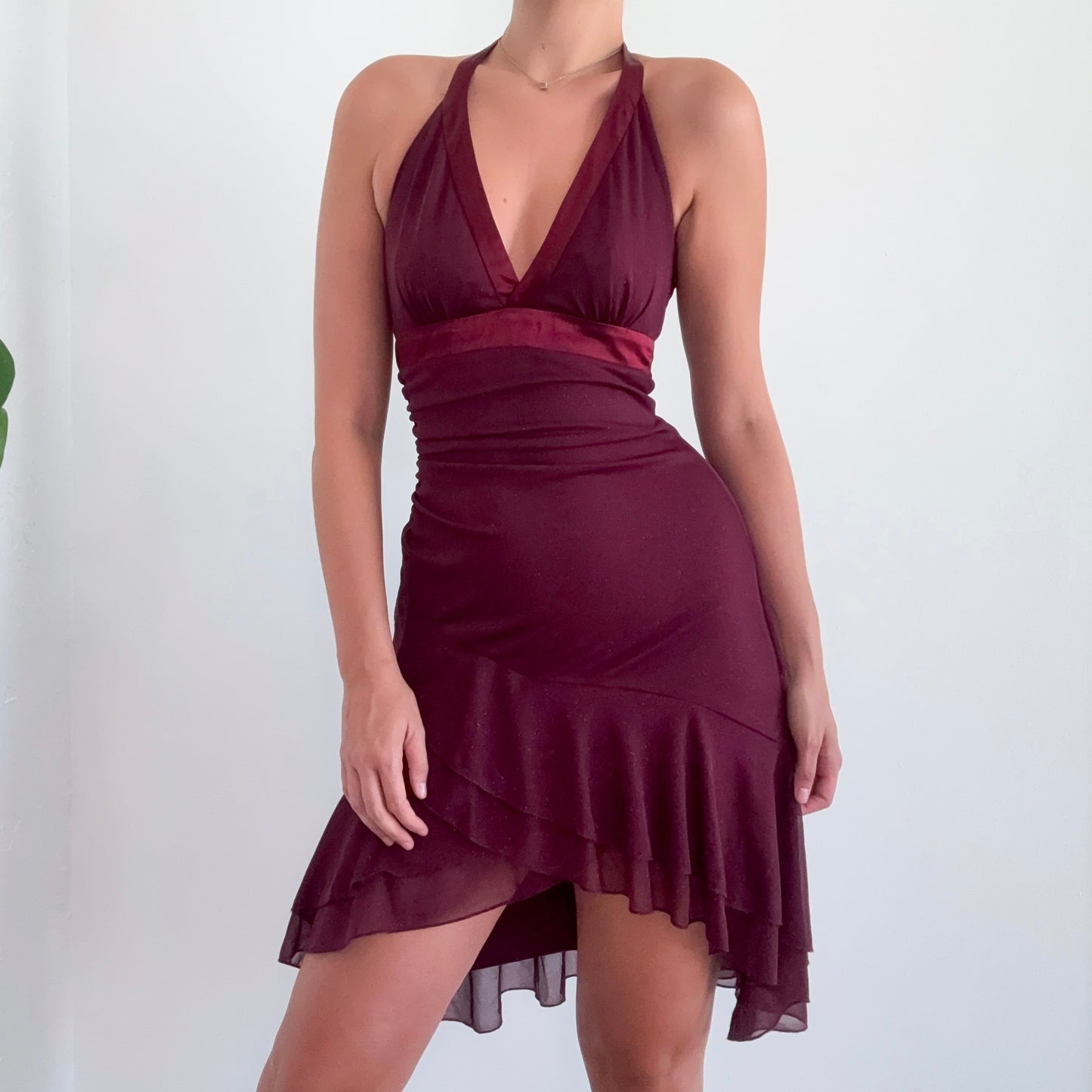 Y2K Maroon Sparkle Halter Dress / SZ S/M