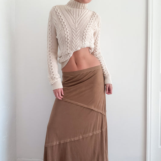 Y2K Camel Faux Suede Maxi Skirt / SZ M