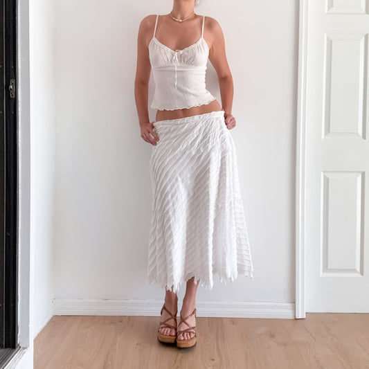 Y2K White Cotton Layered Maxi Skirt / SZ L