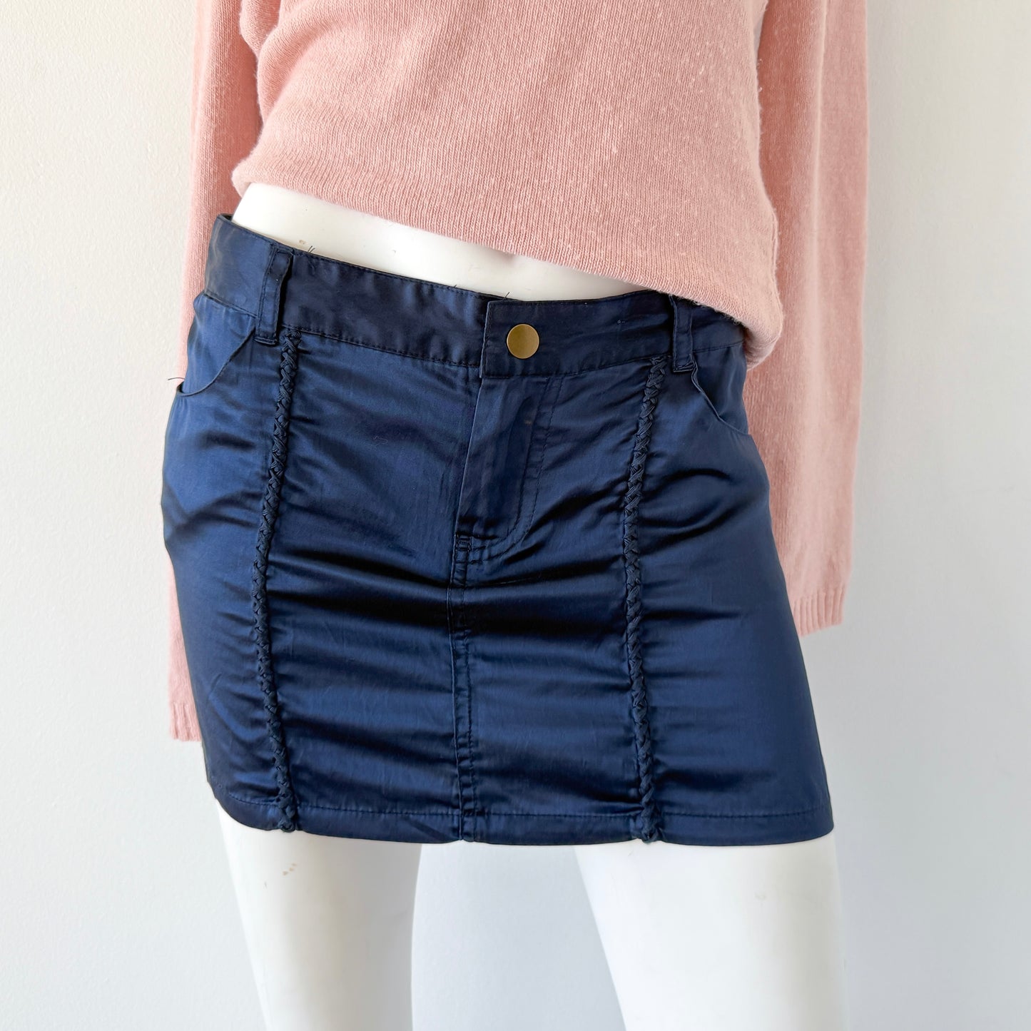 Y2K Navy Silk Mini Skirt / SZ XS