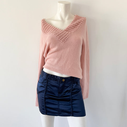 Y2K Navy Silk Mini Skirt / SZ XS