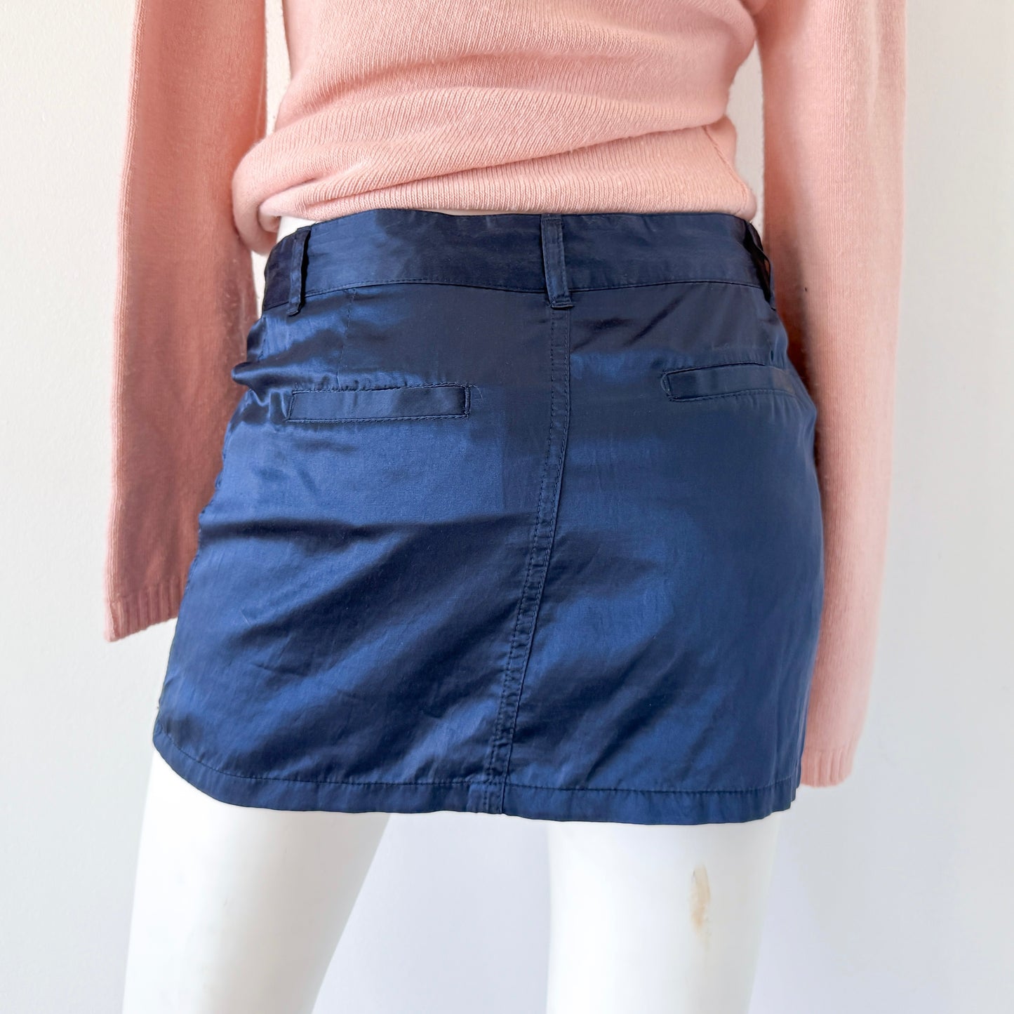 Y2K Navy Silk Mini Skirt / SZ XS