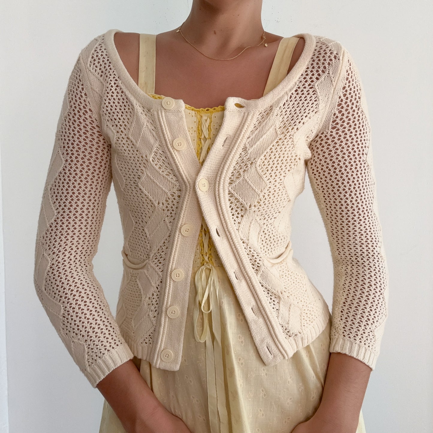 Y2K Cream Knitted Cardigan / SZ S