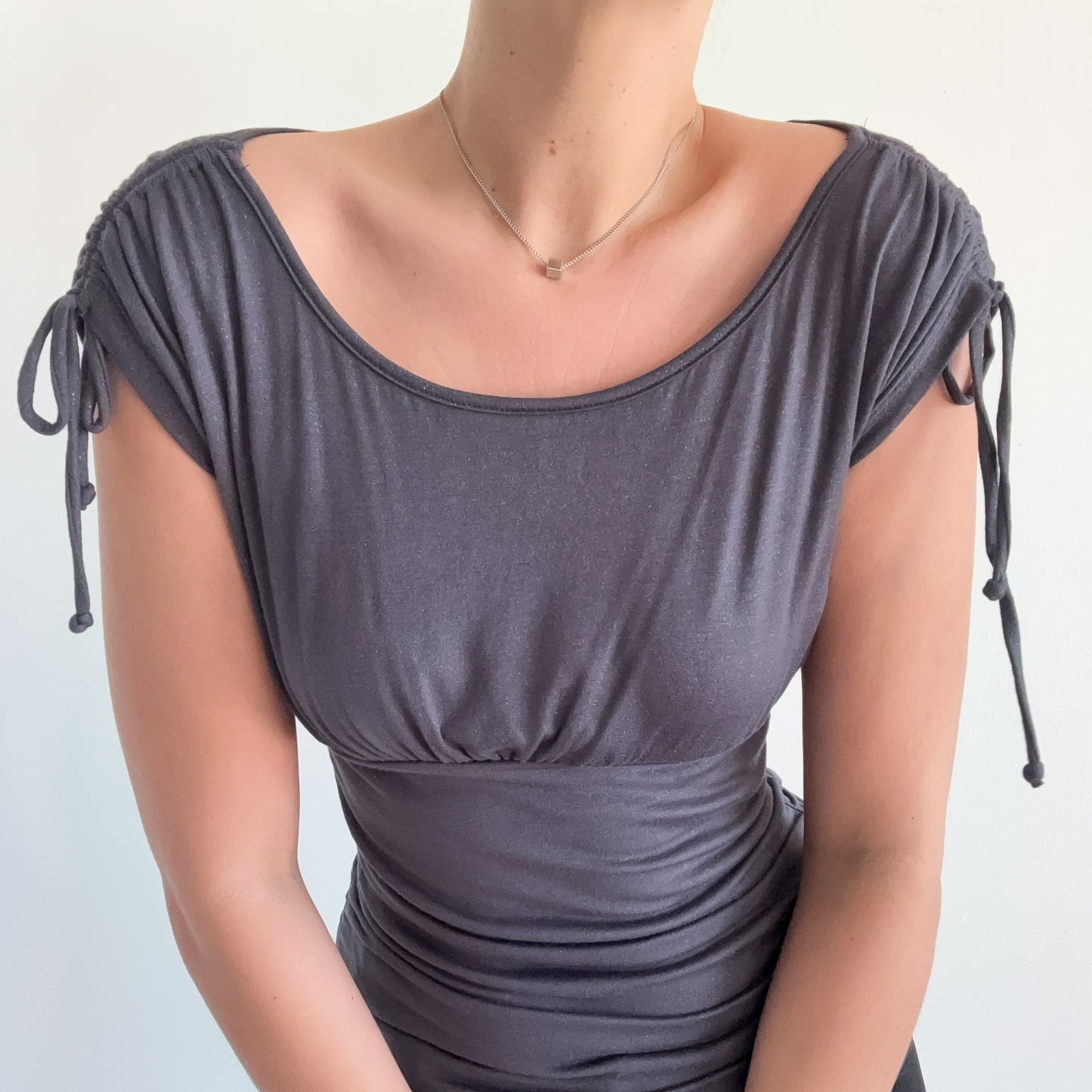 Y2K Dark Grey Sparkle Ruched Top / SZ M