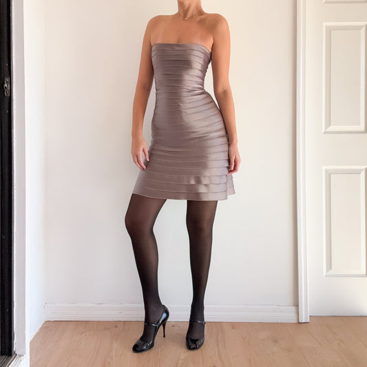 Y2K BCBGMaxAzria Taupe Layered Cocktail Dress / SZ 2