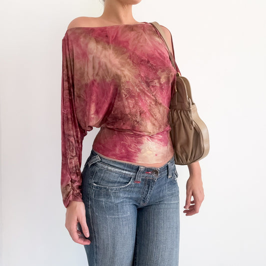 Y2K Rouge & Gold Metallic Dolman Sleeve Top / SZ S-M