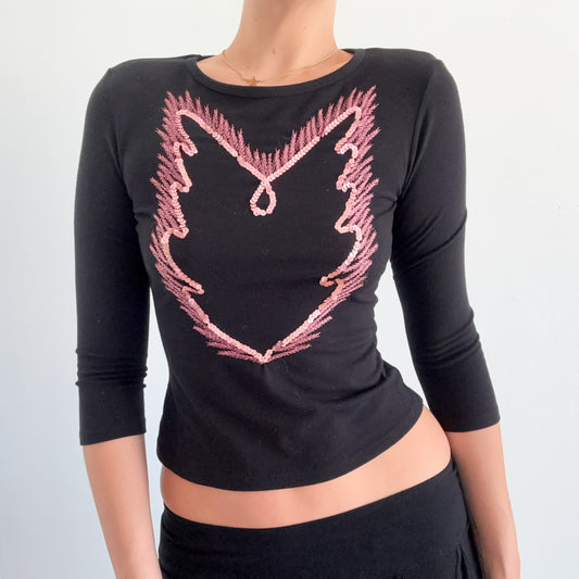 90's Black & Pink Sequin Top / SZ S-M