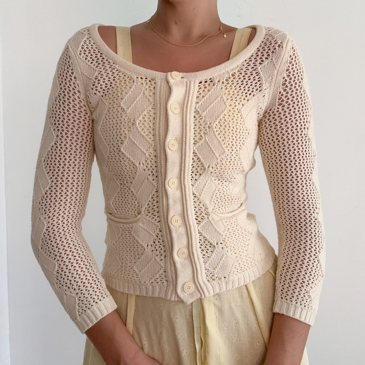 Y2K Cream Knitted Cardigan / SZ S