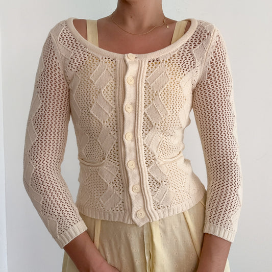 Y2K Cream Knitted Cardigan / SZ S