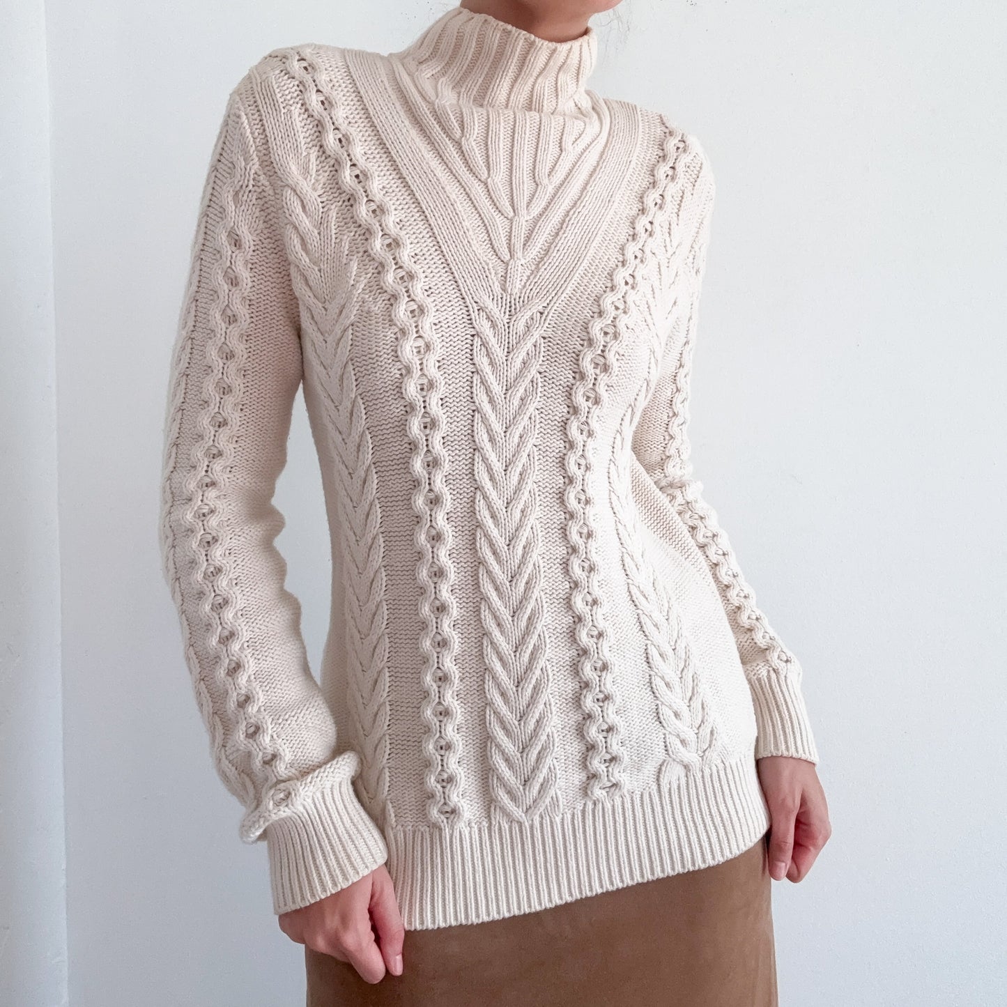 Y2K French Connection Cream Knit Sweater / SZ S
