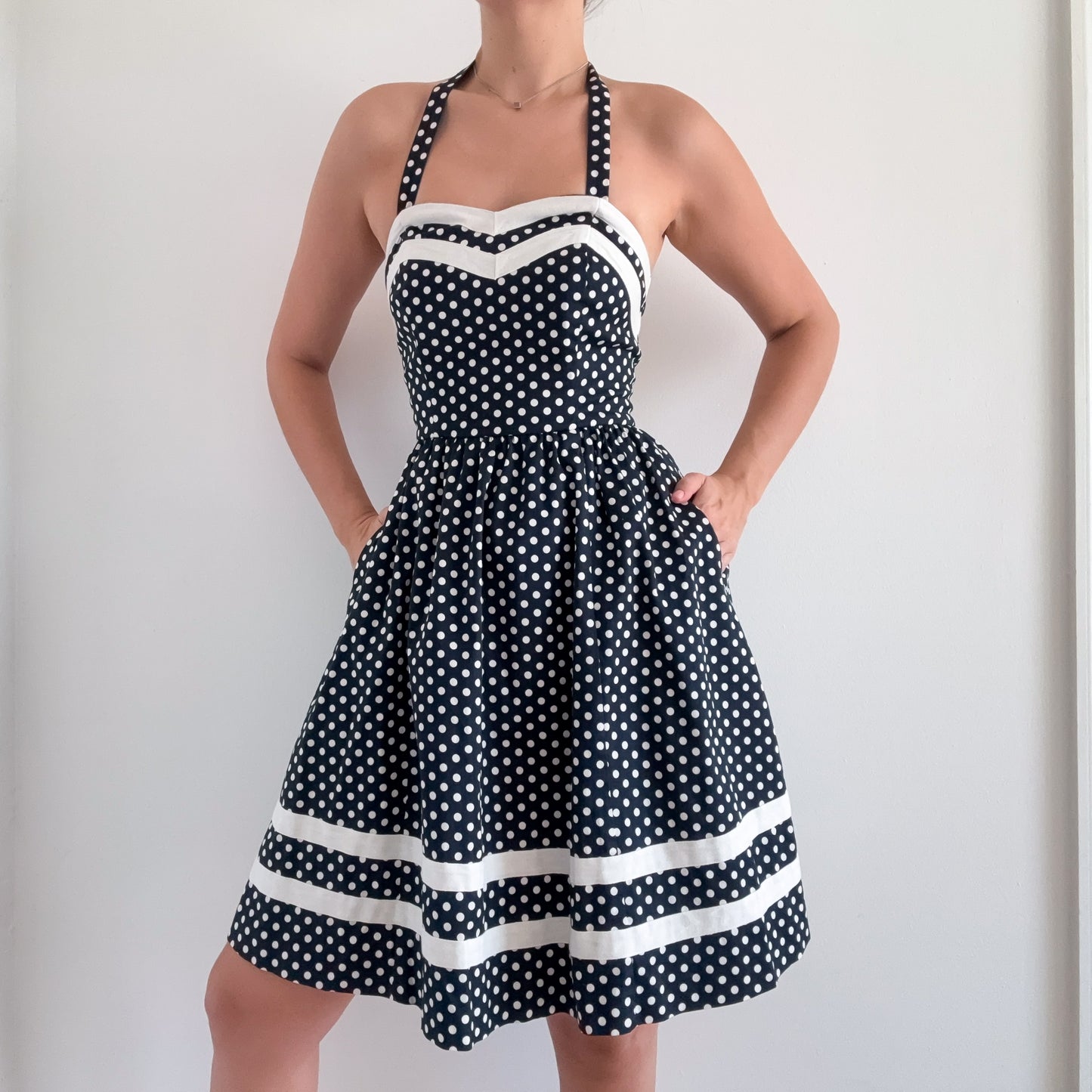 Y2K Navy & White Polka Dot Dress / SZ S