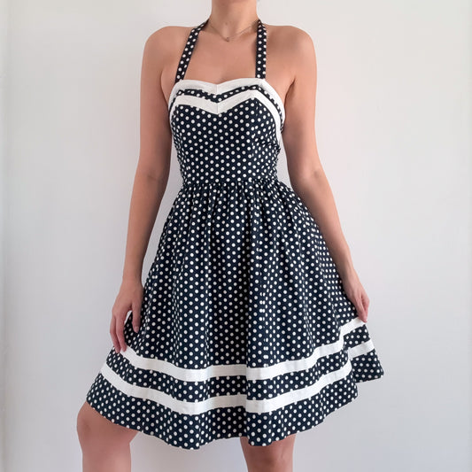 Y2K Navy & White Polka Dot Dress / SZ S