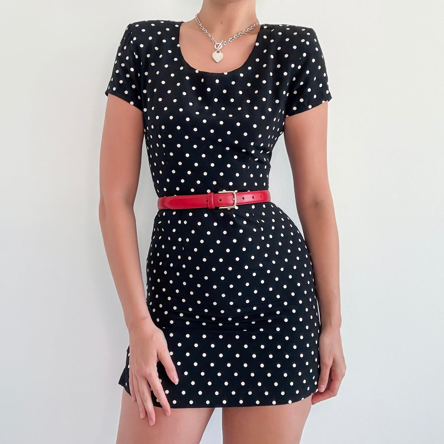 90's Black Polka Dot Mini Dress / SZ 2