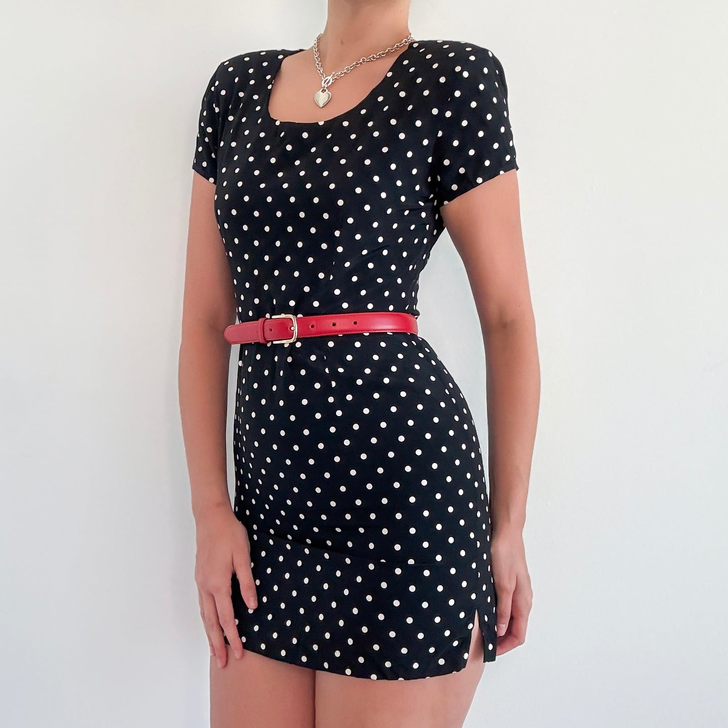 90's Black Polka Dot Mini Dress / SZ 2