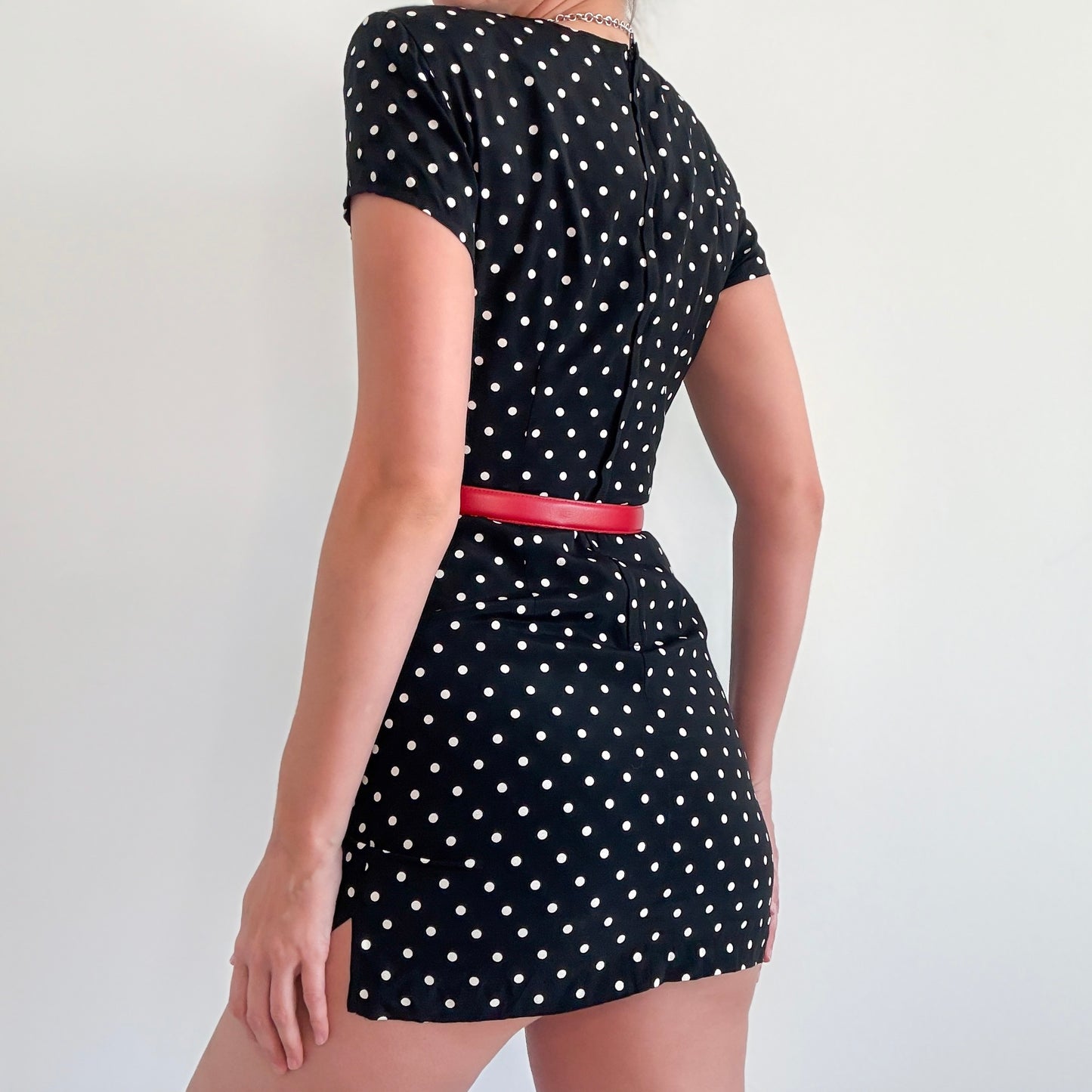 90's Black Polka Dot Mini Dress / SZ 2
