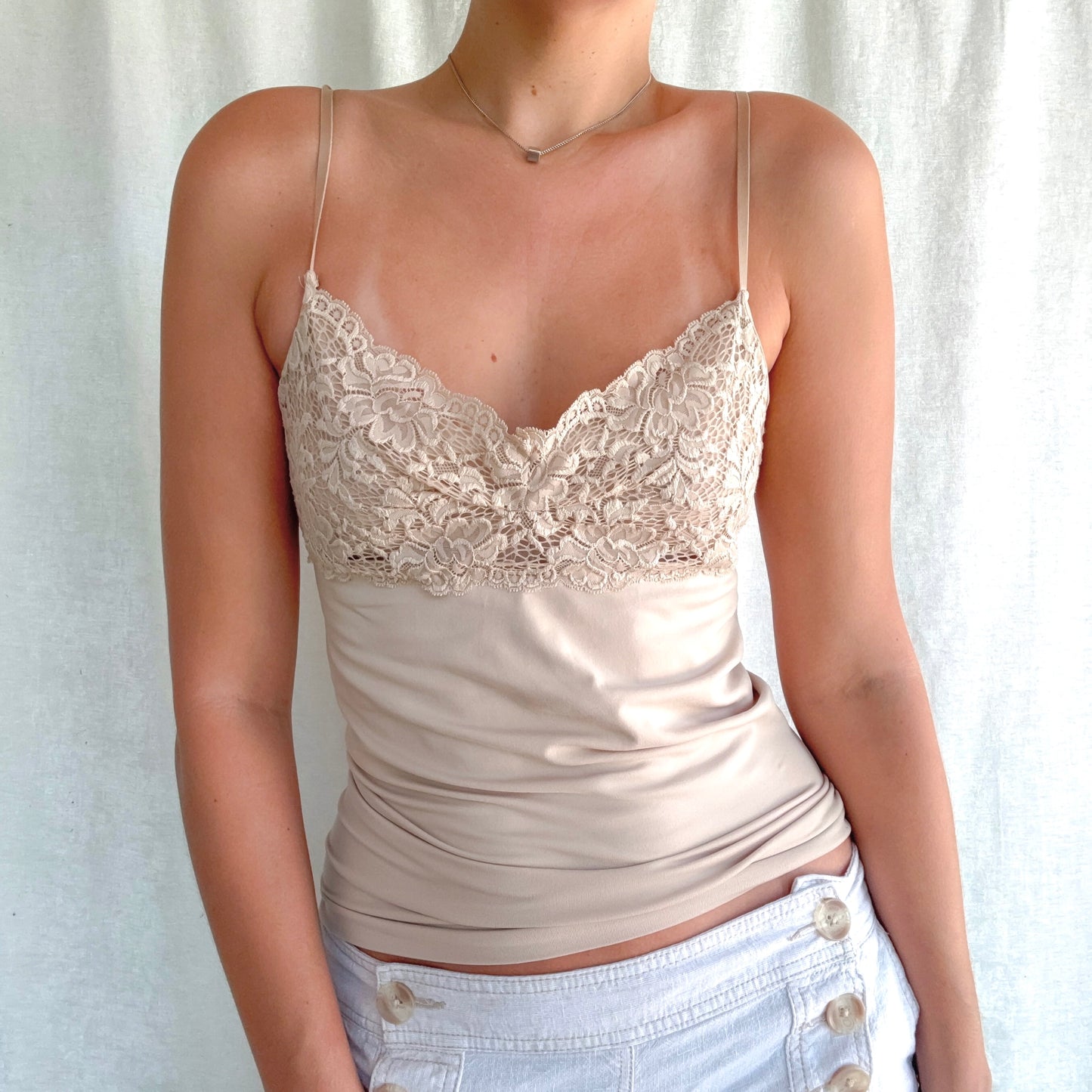 Y2K Nude Stretch Lace Tank / SZ M