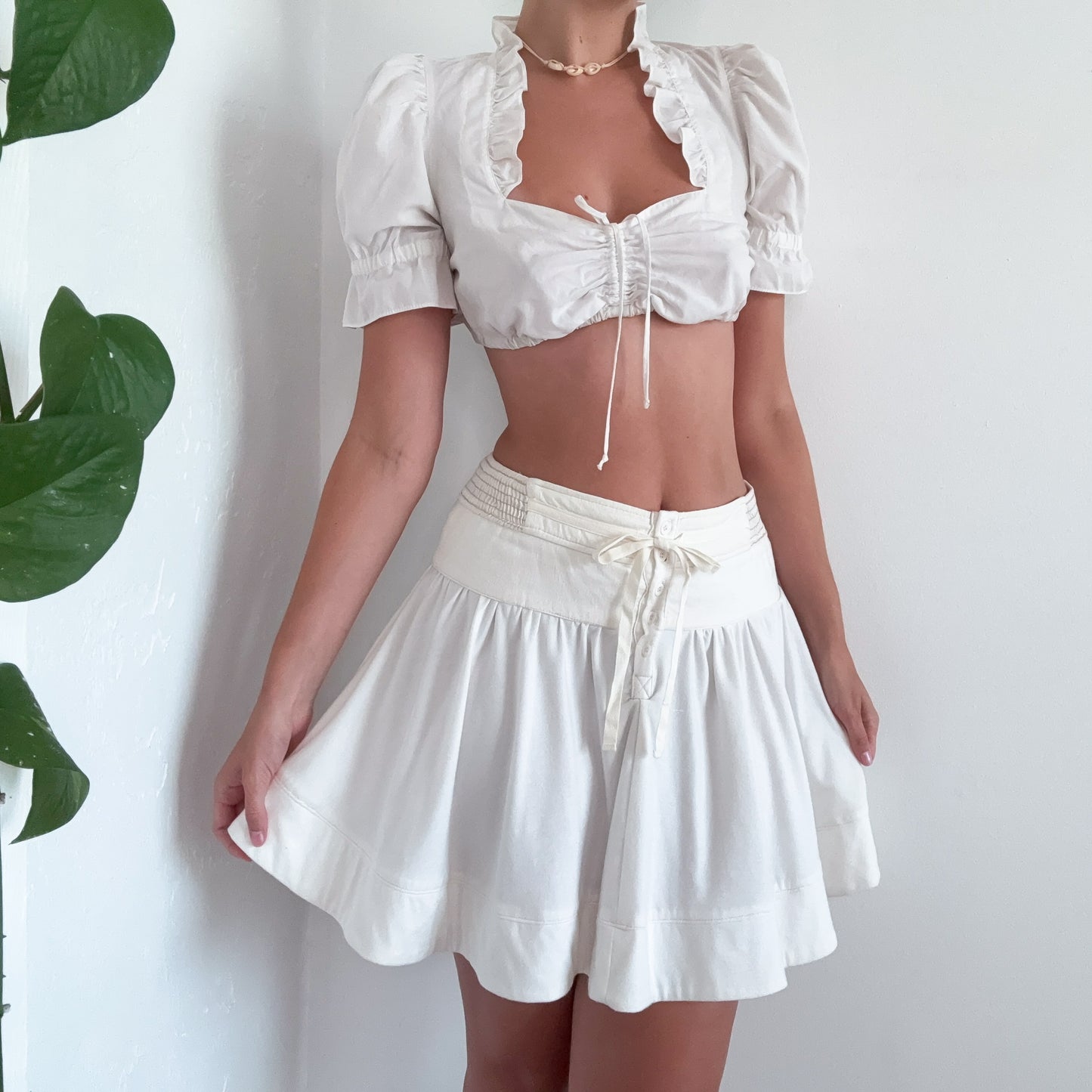 Y2K Ivory Button Flare Skirt / SZ S/M
