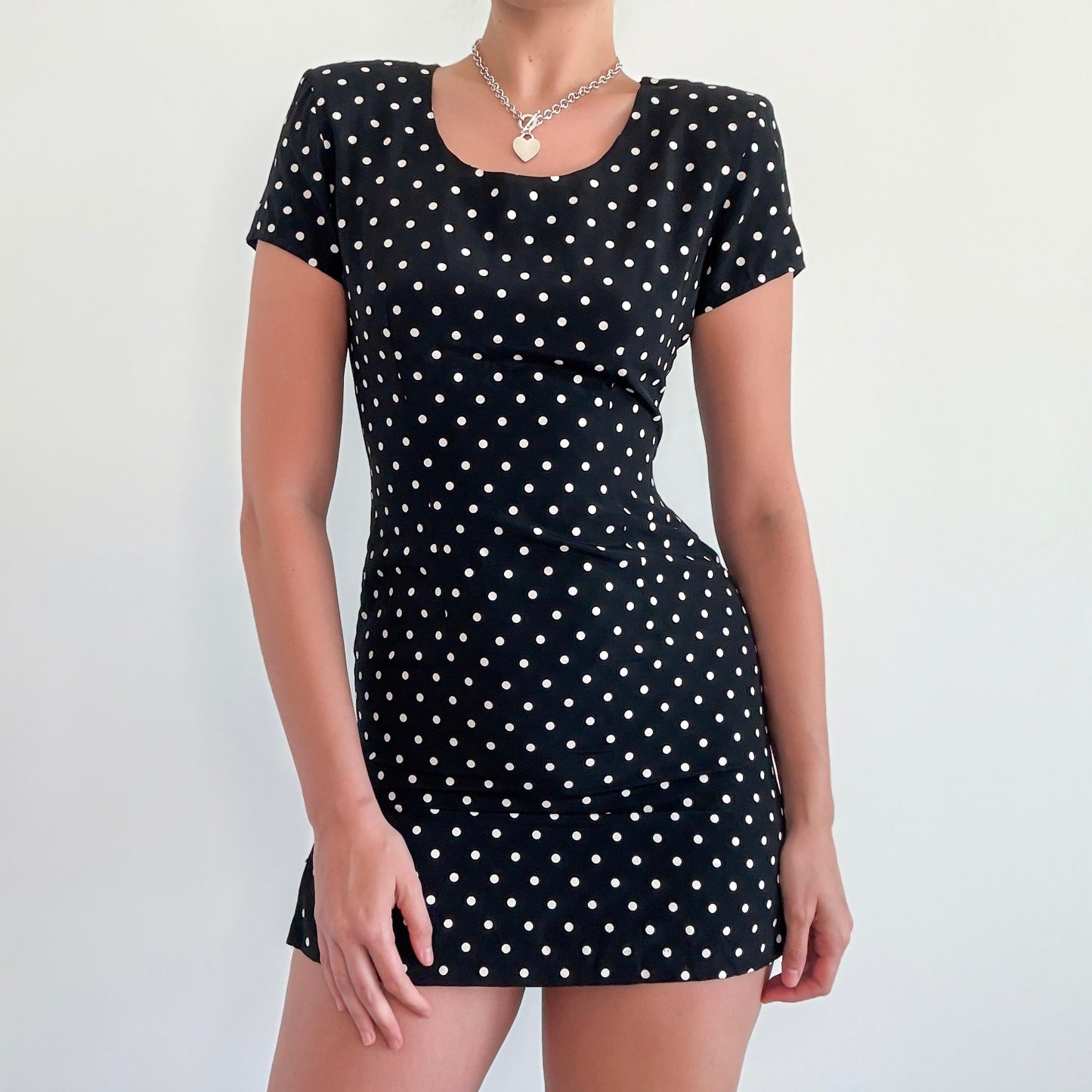 90's Black Polka Dot Mini Dress / SZ 2