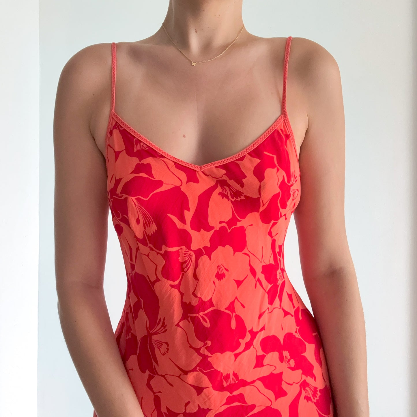 Y2K Coral & Red Tropical Floral Dress / SZ 4