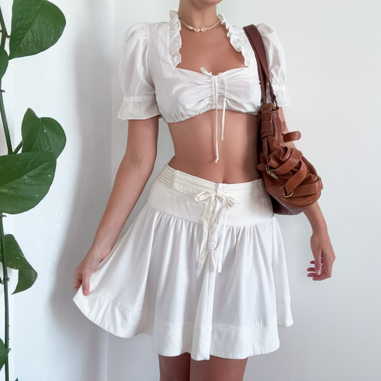Y2K Ivory Button Flare Skirt / SZ S/M