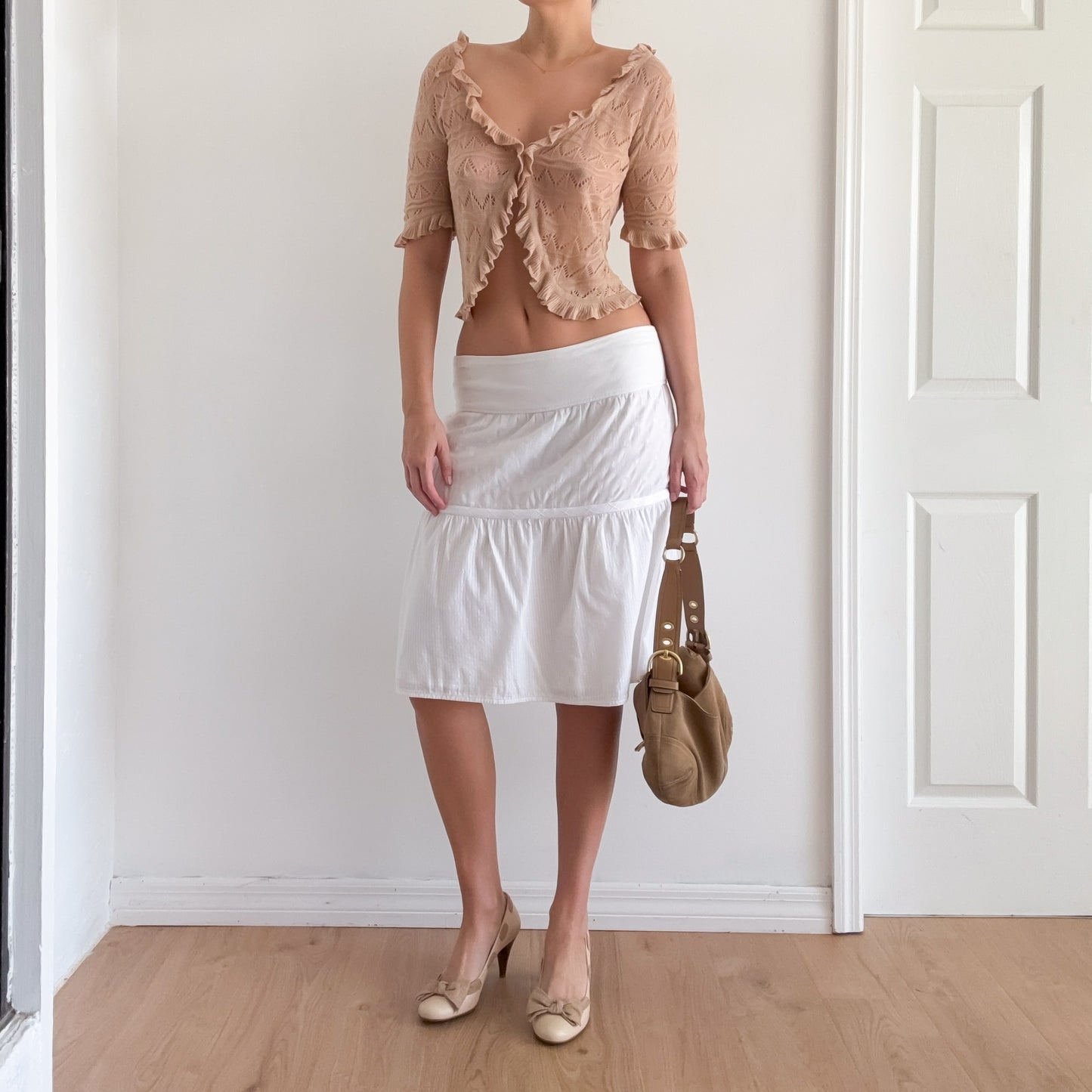 Y2K White Cotton Midi Skirt / SZ M