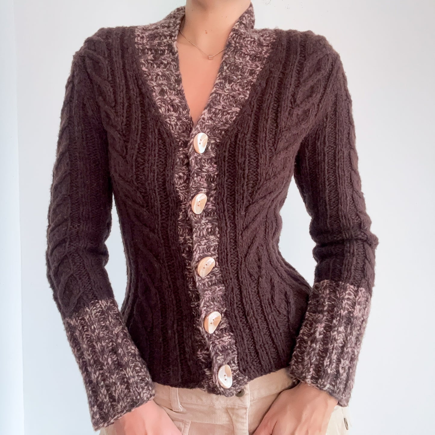 Y2K Brown Sweater Knit Cardigan / SZ S
