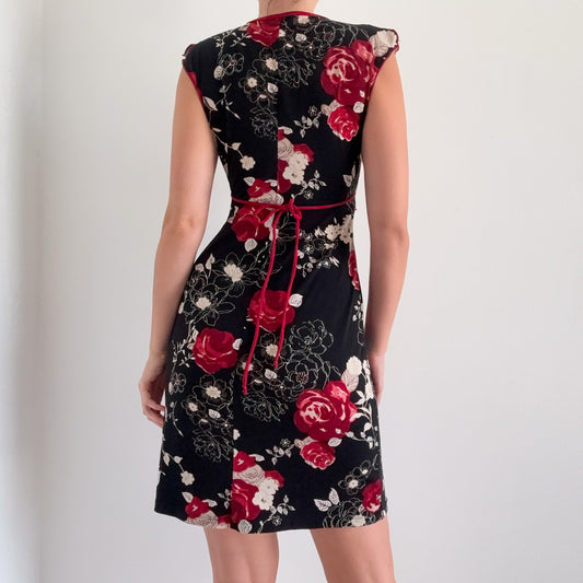 Y2K Black & Crimson Floral Dress / SZ S-M