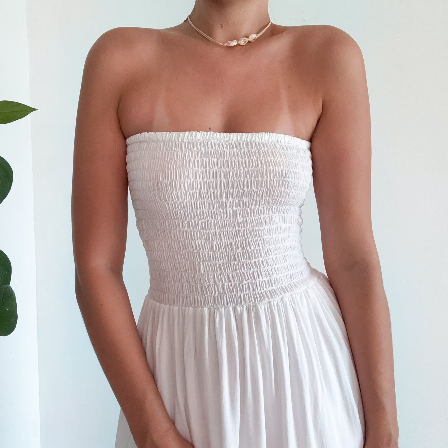 Y2K White Smocked Lace Maxi Sundress / SZ M