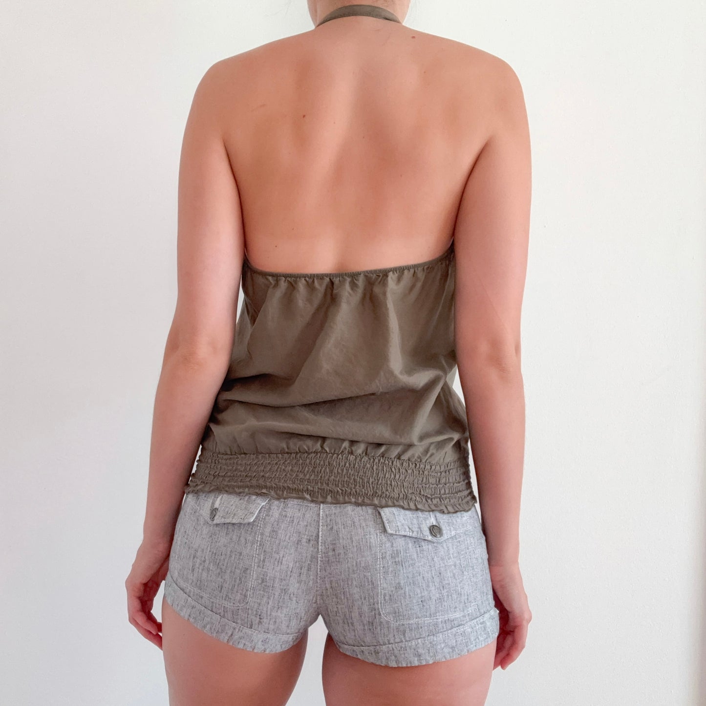 2010's Olive Ruffle Halter Blouse / SZ S