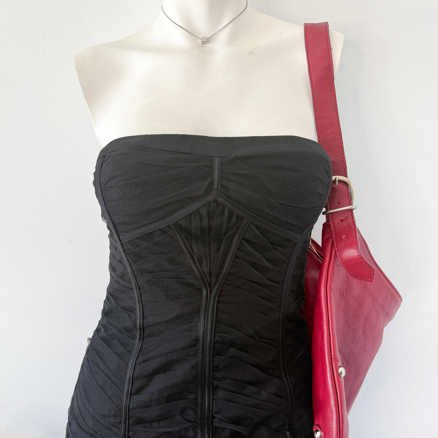 Y2K BCBGMaxAzria Black Ruched Tulle Mini Dress / SZ 2