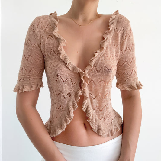 Y2K Nude Knit Ruffle Cardigan / SZ M