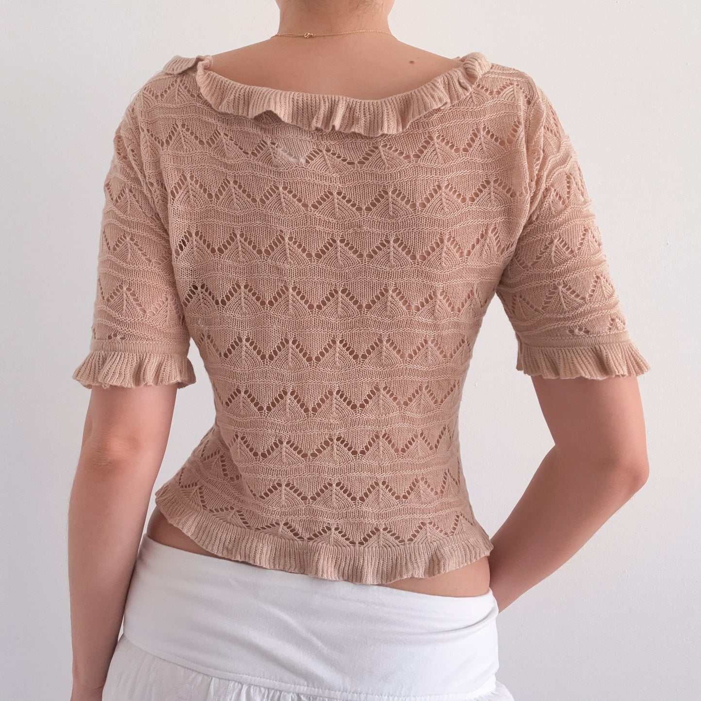 Y2K Nude Knit Ruffle Cardigan / SZ M