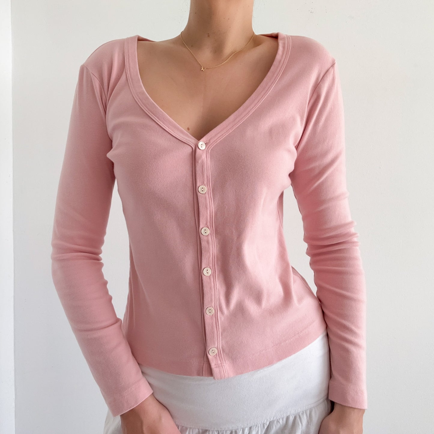Y2K Baby Pink Cotton Cardigan / SZ M