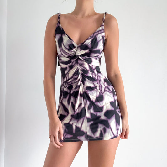 Y2K BCBGMaxAzria Purple Printed Mini Dress / SZ S-M