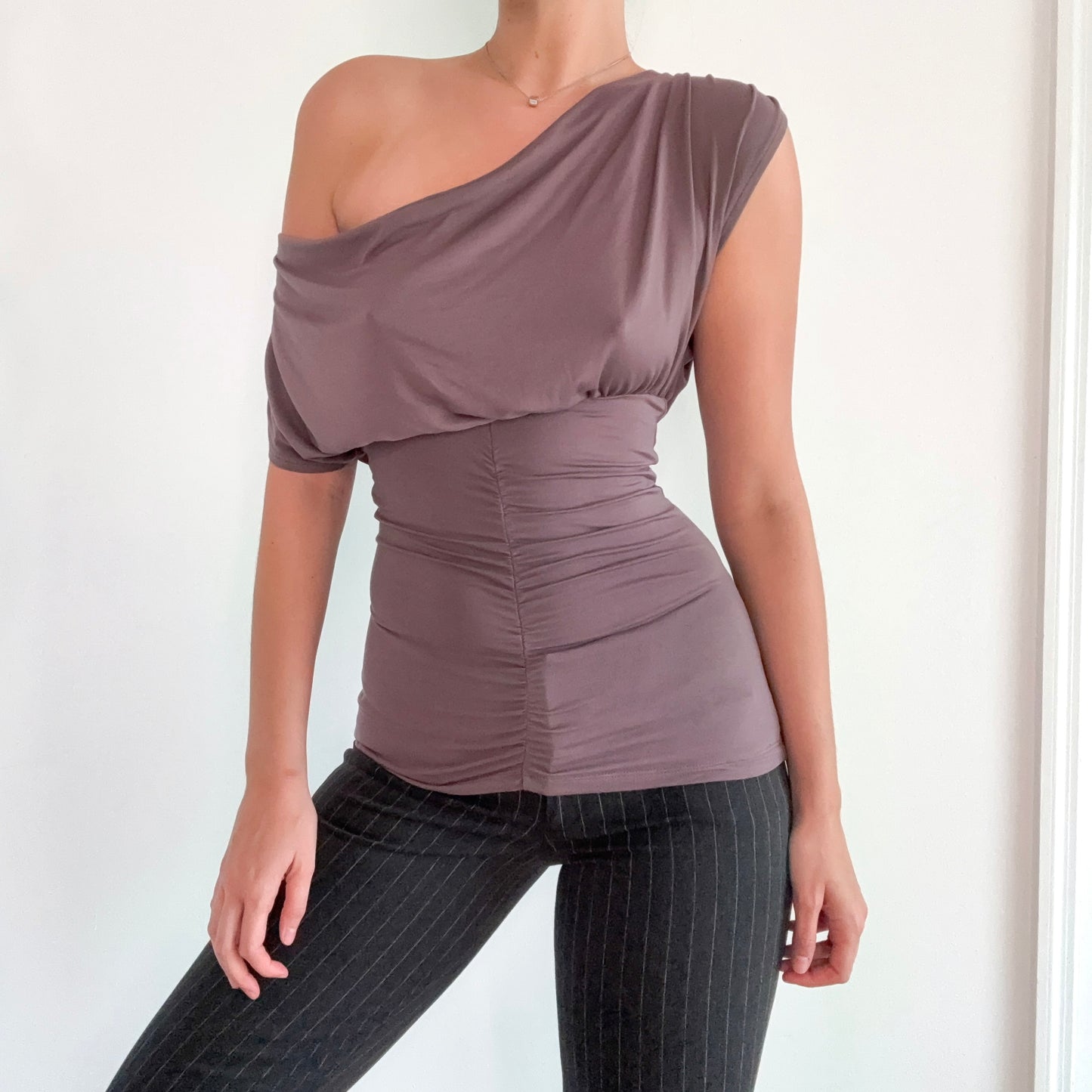 Y2K Bebe Brown Taupe Draped Top / SZ S