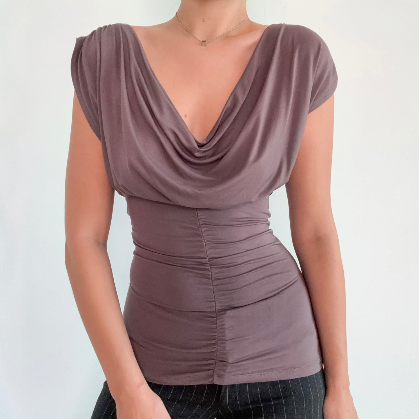 Y2K Bebe Brown Taupe Draped Top / SZ S