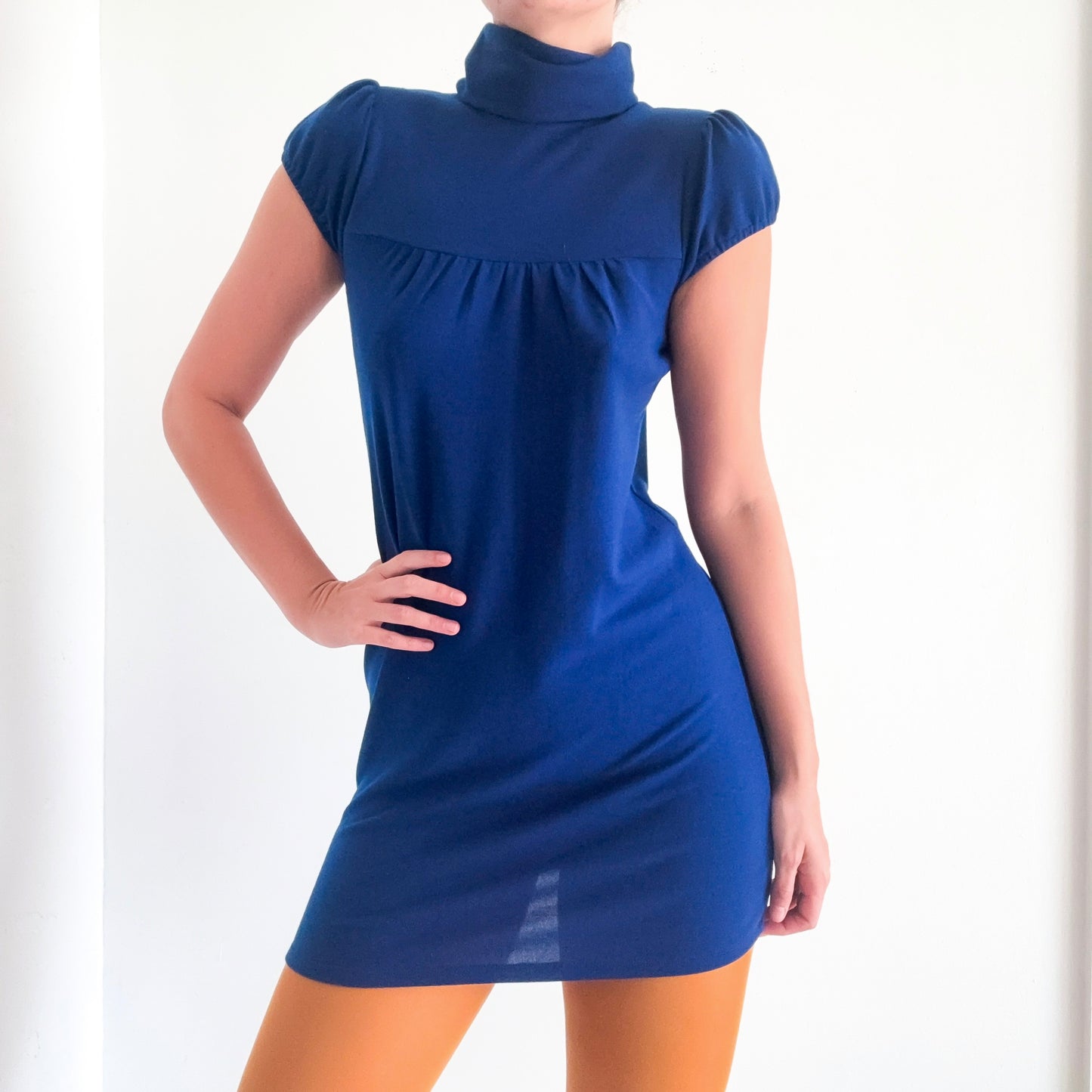Y2K Royal Blue Knit Turtleneck Mini Dress / SZ S
