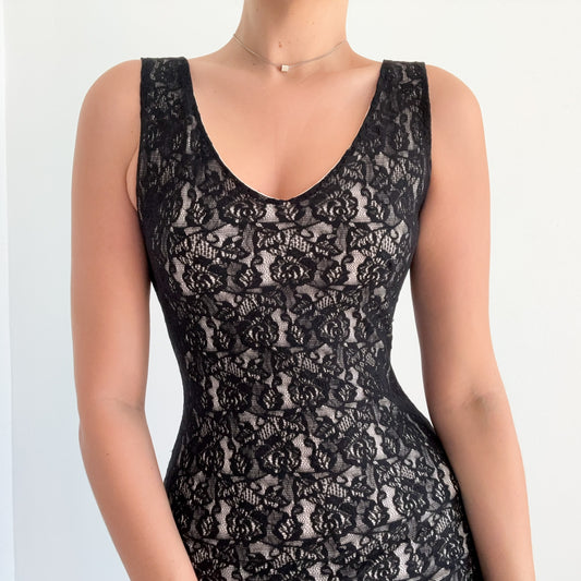 Y2K Black & White Lace Midi Dress / SZ S