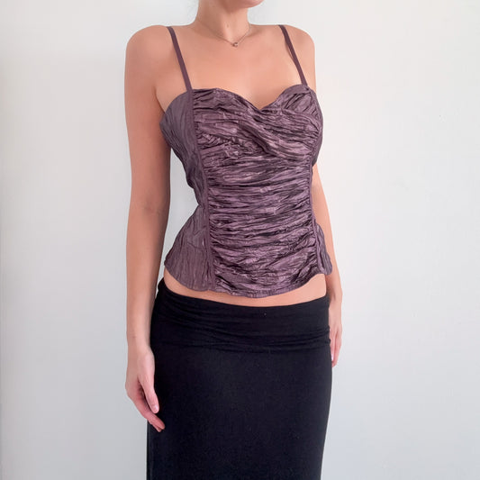 Y2K Bebe Purple Taffeta Bustier Top / SZ M-L