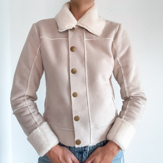 Y2K Beige Faux Suede Furry Jacket / SZ M