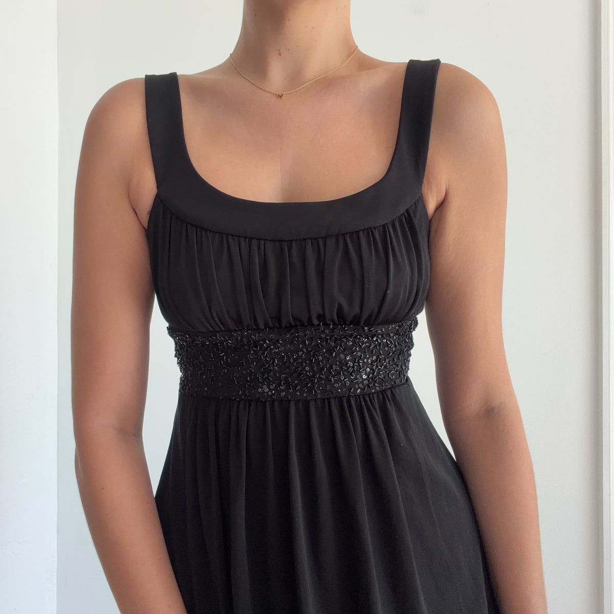Y2K Black Beaded Mini Bubble Dress / SZ S/M