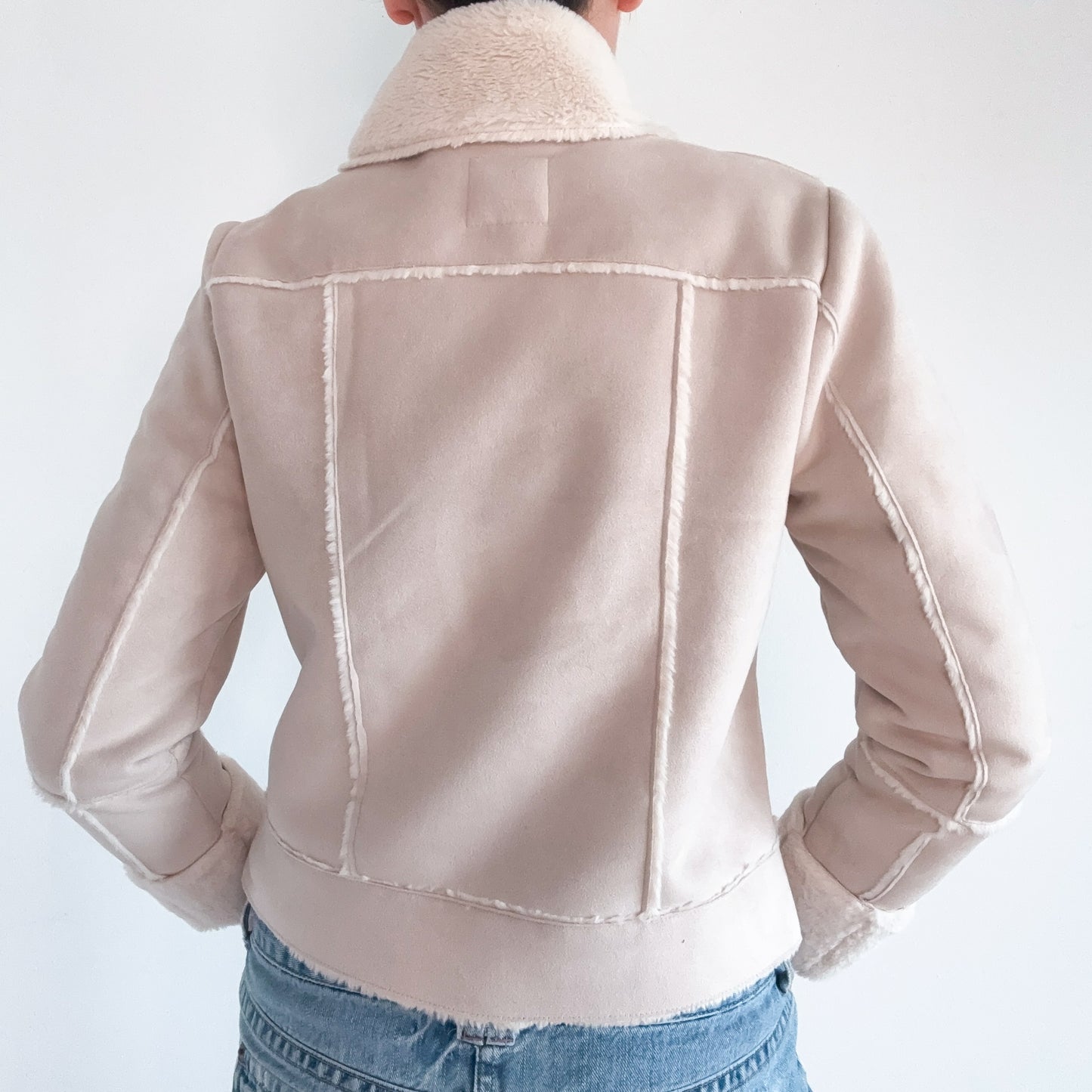 Y2K Beige Faux Suede Furry Jacket / SZ M